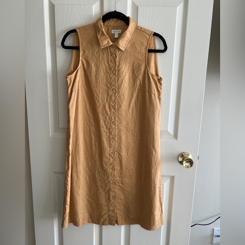 Garnet Hill Tan Sleeveless Polo Collar Midi Dress